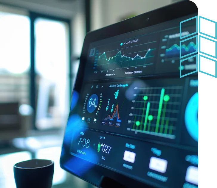Digital dashboard with sustainability performance metrics and data analysis.