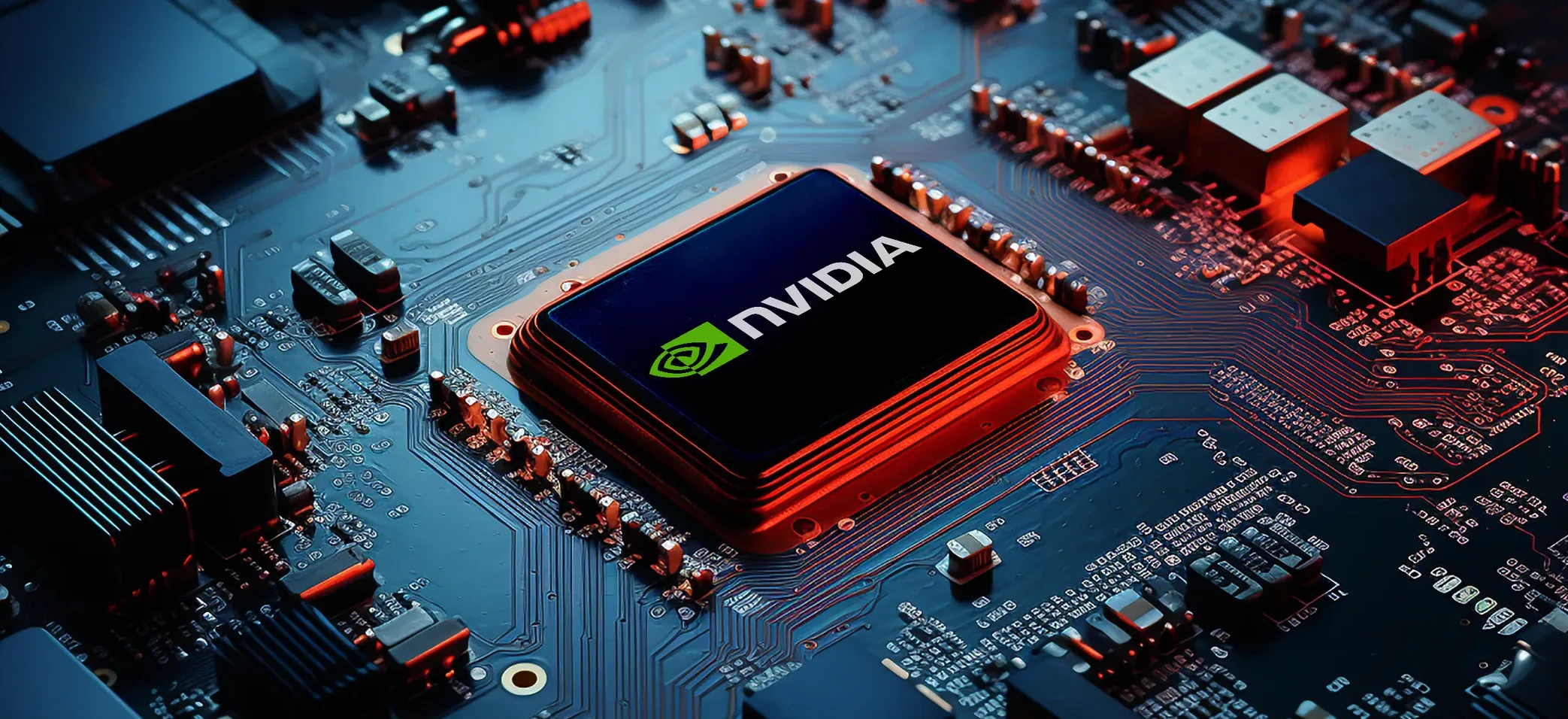 Nvidia microchip on a motherboard, symbolizing Nvidia’s rise as the world’s most valuable semiconductor company and Europe’s geo-economic weakness.
